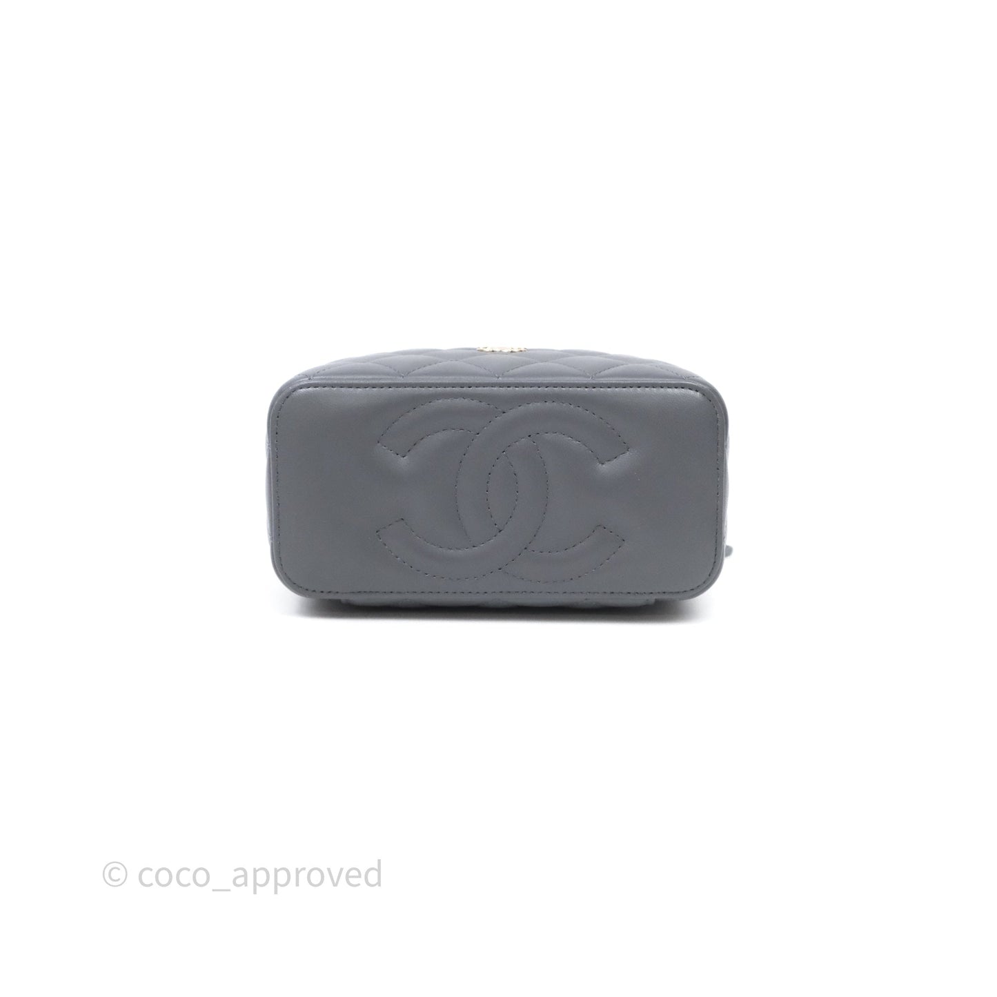 Chanel Vanity Rectangular Top Handle Grey Lambskin Gold Hardware