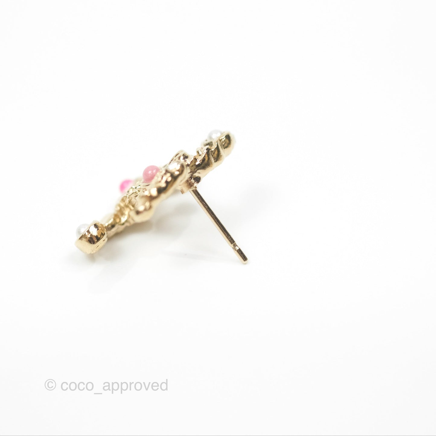Chanel Crystal Pearl Pink CC Earrings Gold Tone 19S