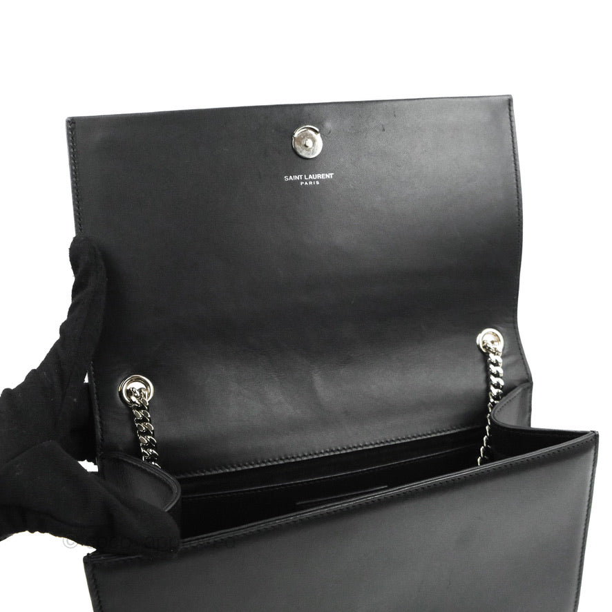 Saint Laurent Medium Kate Tassel Chain Bag Black Smooth Calfskin Silver Hardware