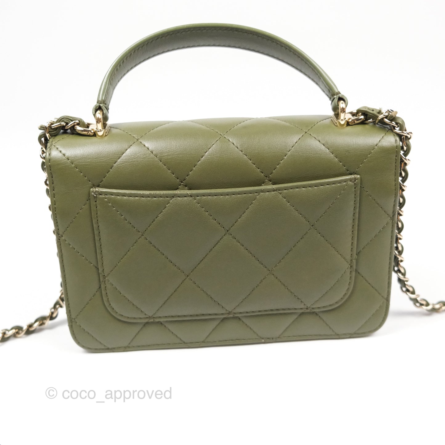 Chanel Small Coco Lady Quilted Flap Bag With Top Handle Olive Green Calfskin Gold Hardware