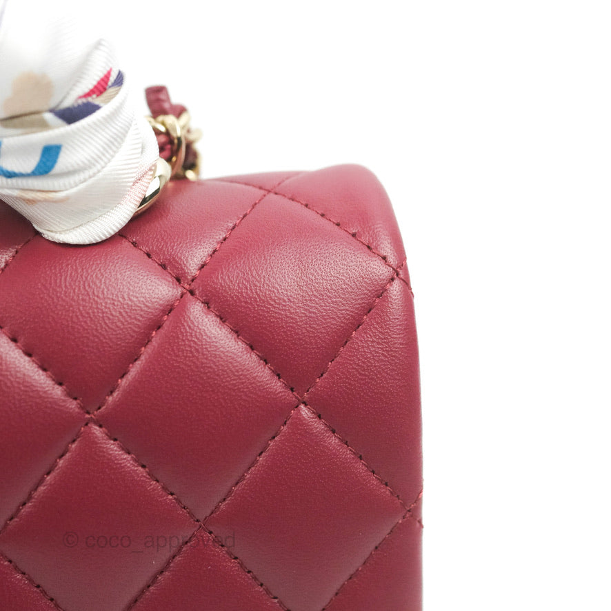 Chanel Top Handle Mini Rectangular Flap Bag Burgundy Lambskin Gold Hardware