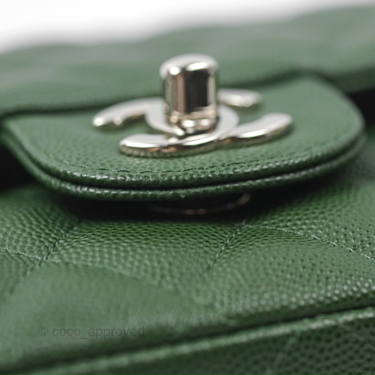 Chanel Classic M/L Medium Flap Quilted Dark Green Caviar Silver Hardware