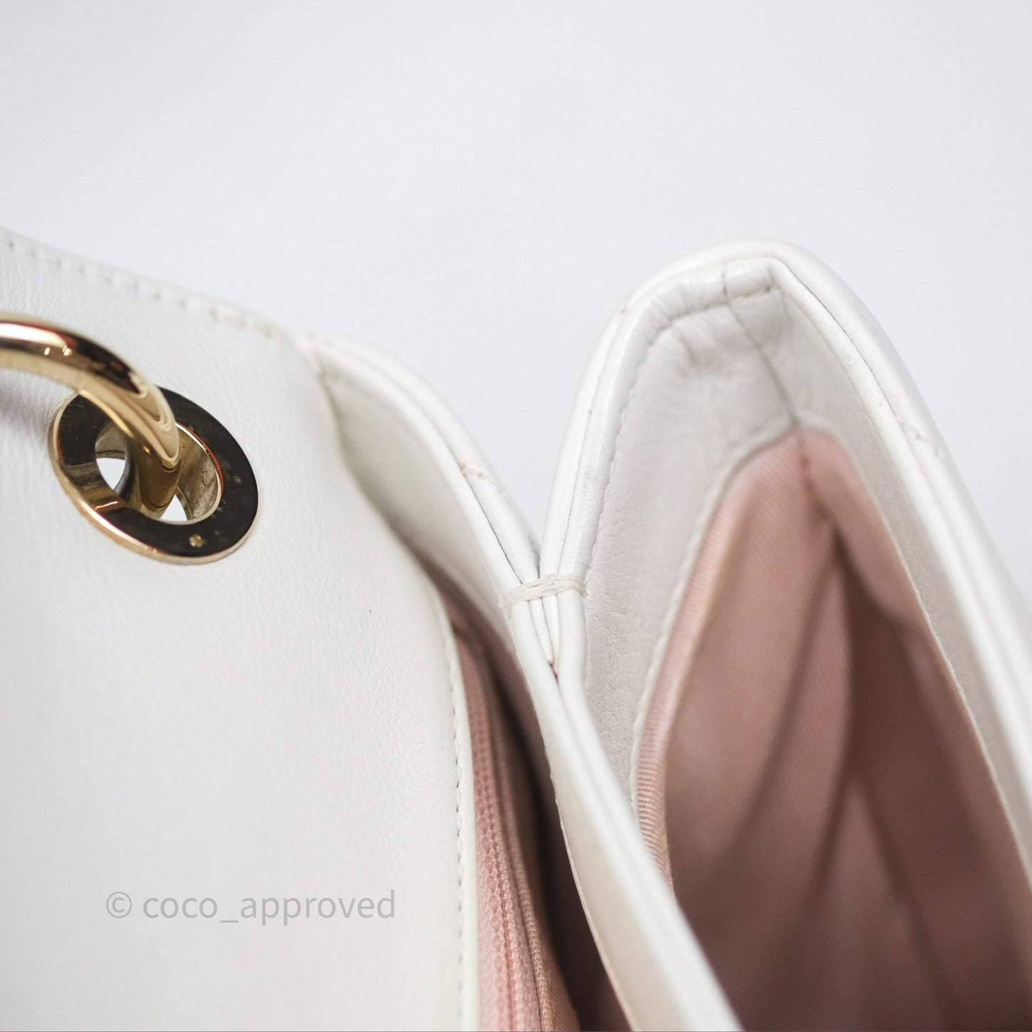 Chanel Small Chevron Chic Top Handle Flap White Calfskin Gold Hardware