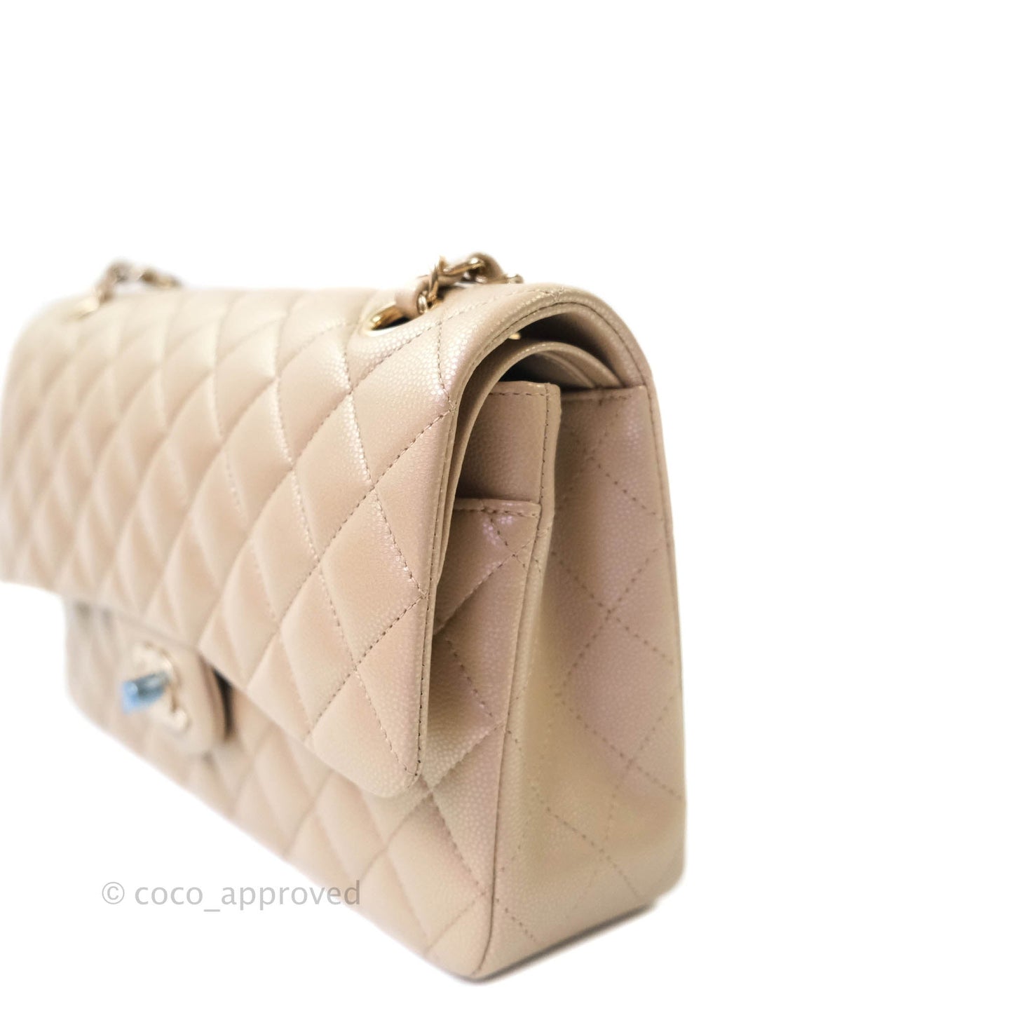 Chanel M/L Medium Double Flap Bag Iridescent Dark Beige Caviar Gold Hardware 21S