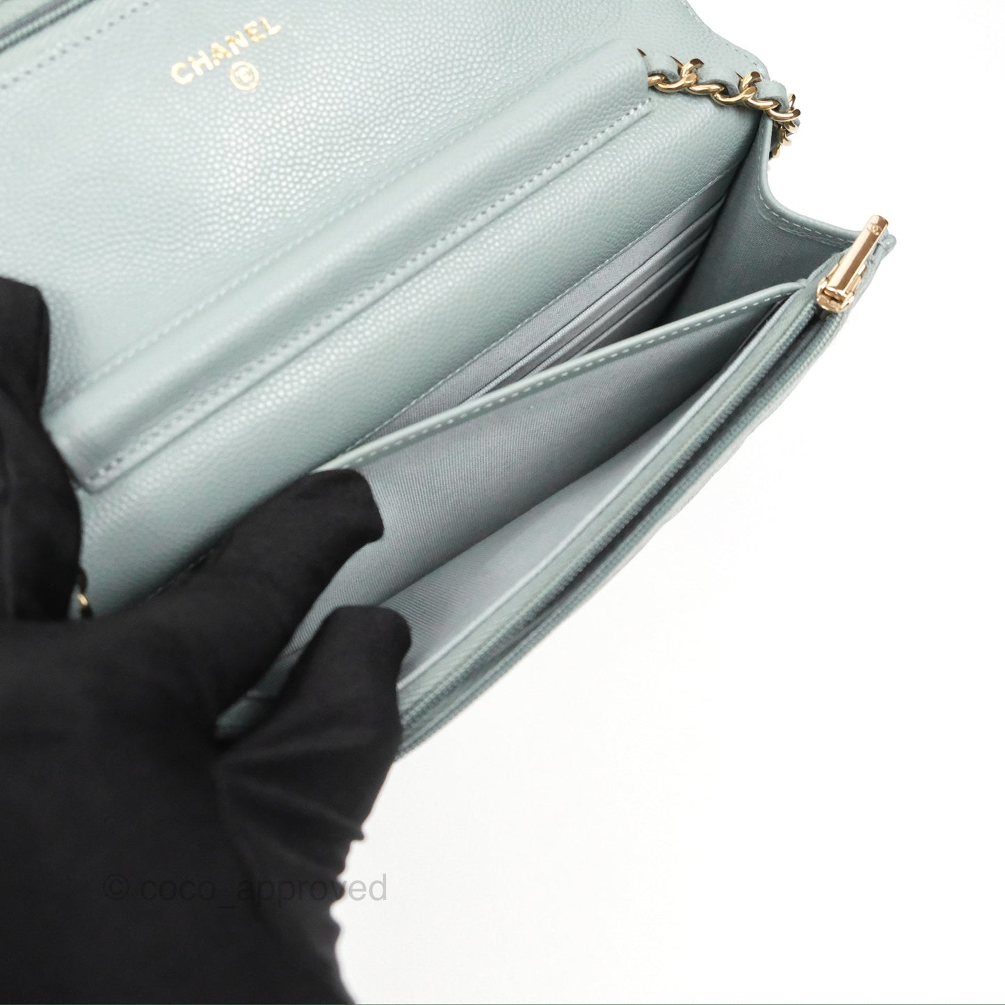 Chanel Quilted Classic Wallet on Chain WOC Green Caviar Silver Hardware