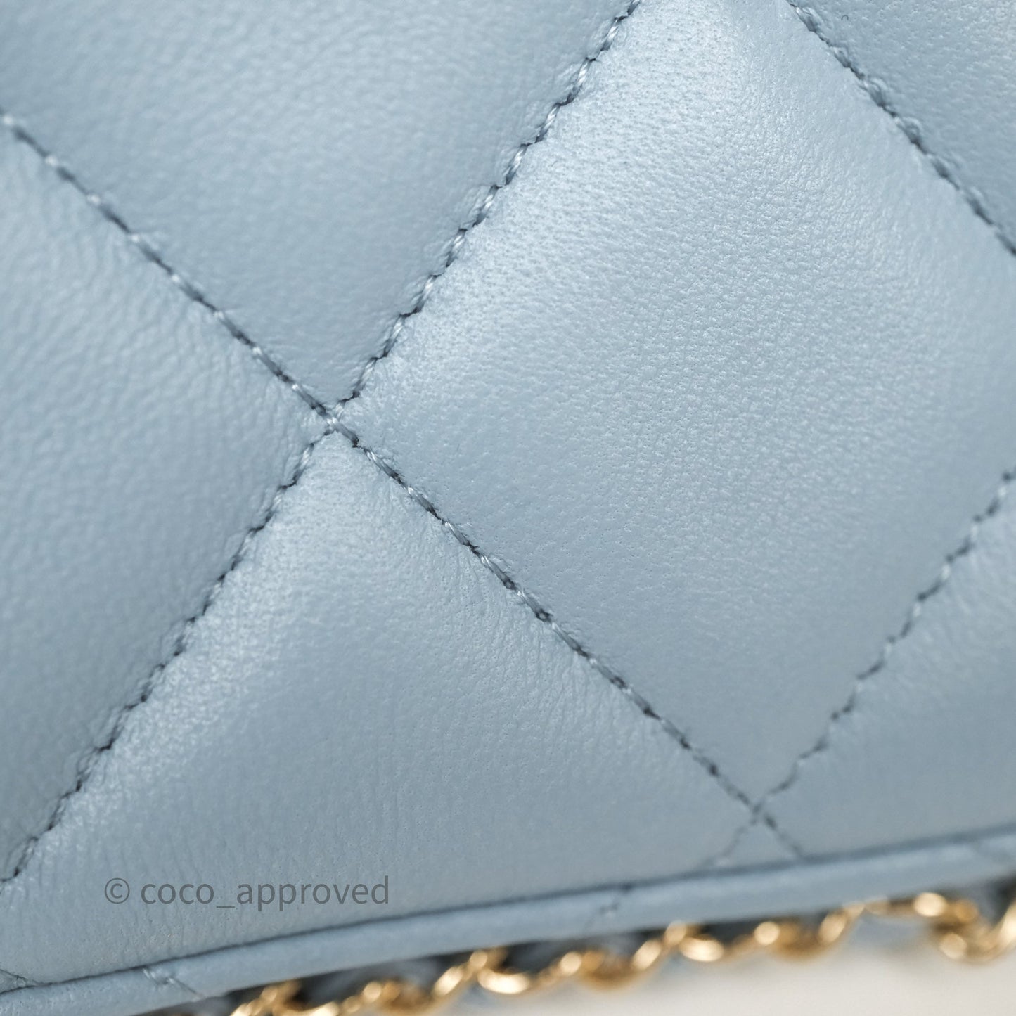 Chanel Mini Chain Around Clutch With Chain Blue Lambskin Gold Hardware