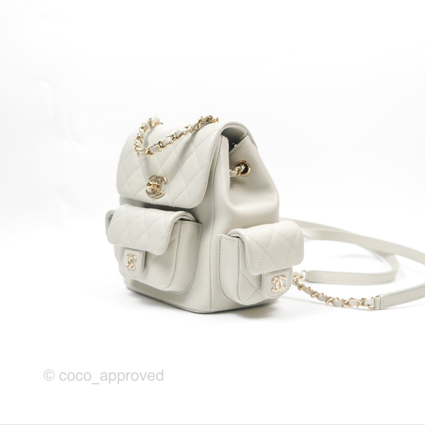 Chanel Small Duma Backpack Caviar Pale Grey Gold Hardware 23K