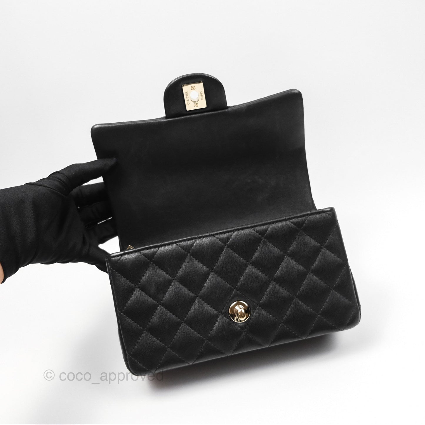 Chanel Top Handle Mini Rectangular Flap Black Lambskin Gold Hardware