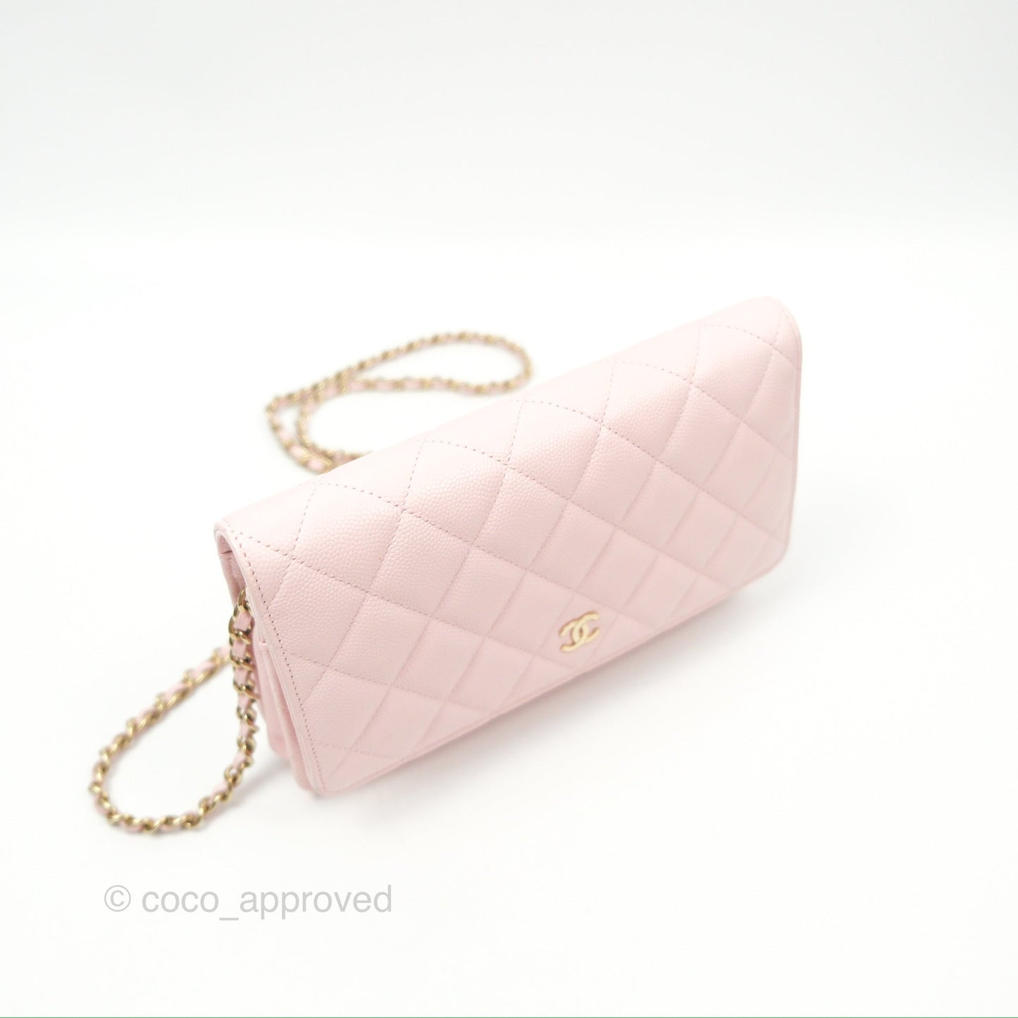 Chanel Quilted Classic Wallet On Chain WOC Pink Caviar Gold Hardware