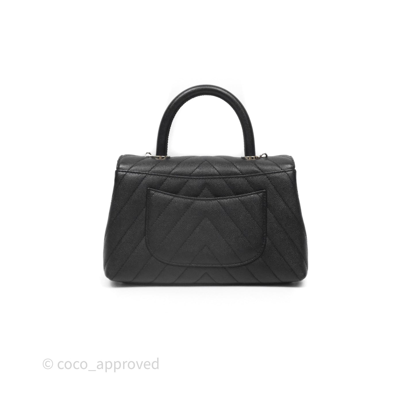 Chanel Small Coco Handle Chevron Black Caviar Gold Hardware Lizard Handle