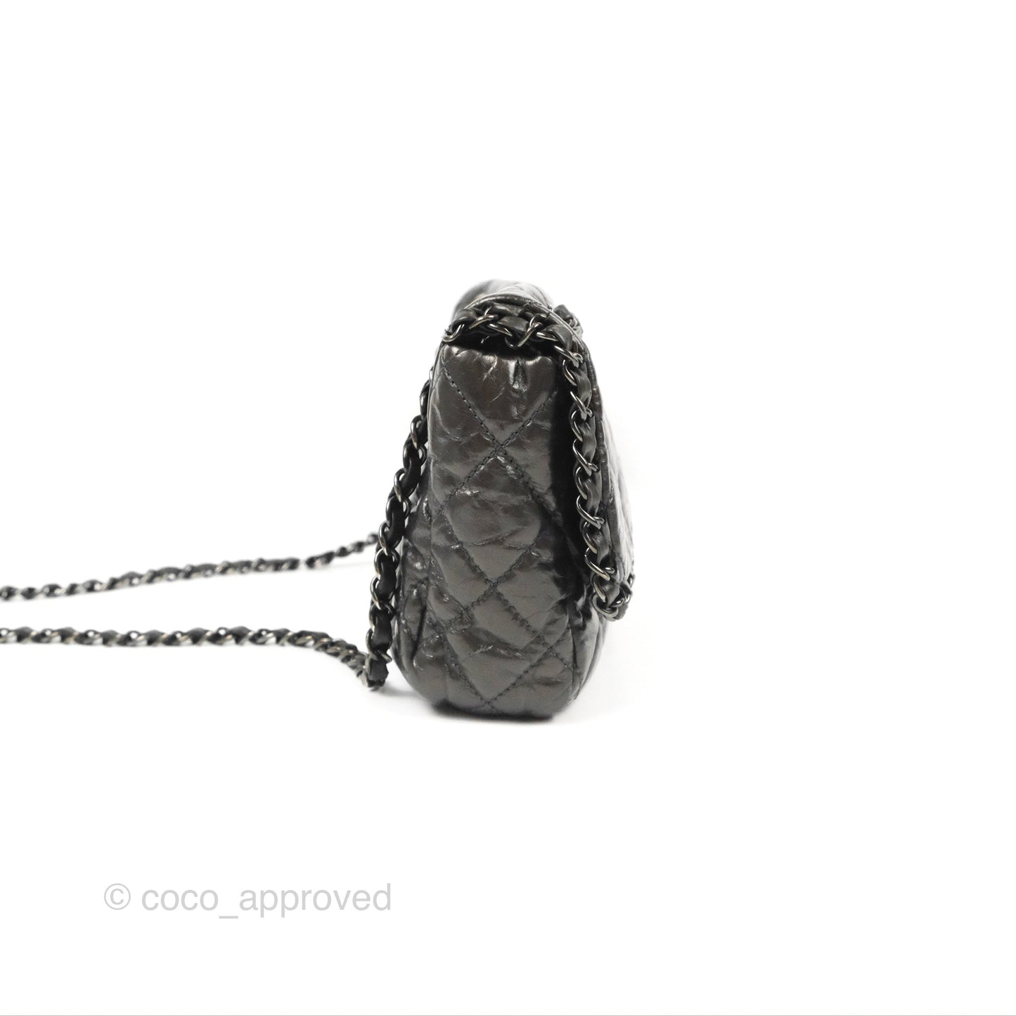 Chanel Medium Chain Me Flap Bag Metallic Dark Grey Calfskin Gun Metal