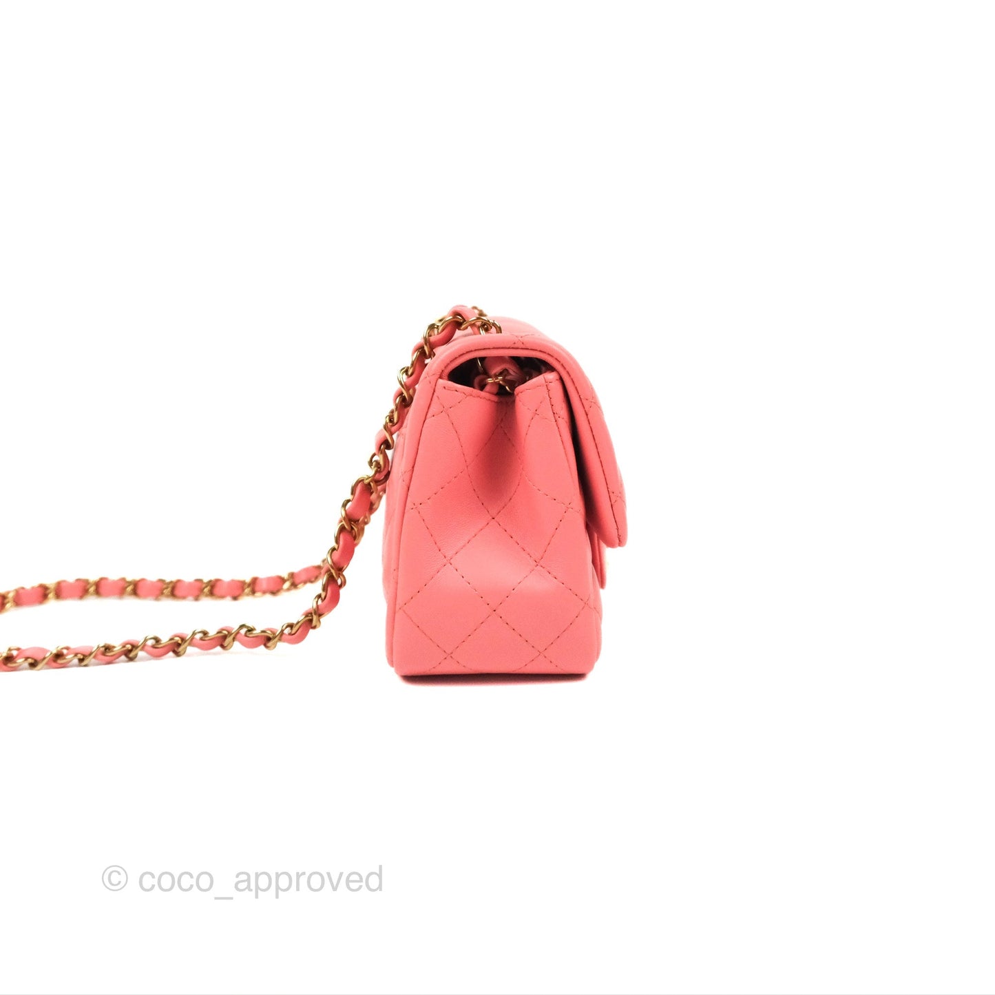 Chanel Quilted Mini Square Flap Pink Lambskin Gold Hardware