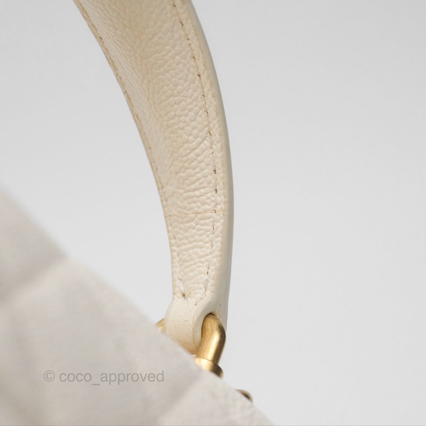 Chanel Top Handle Mini Rectangular Flap Bag Ivory White Caviar Aged Gold Hardware