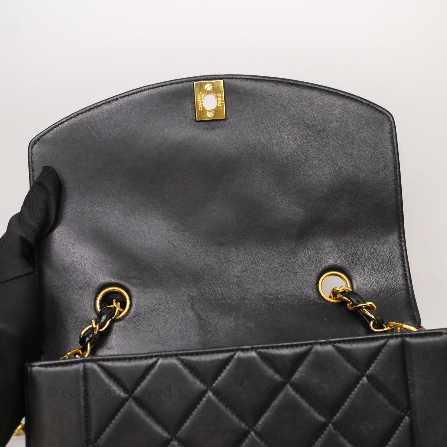 Chanel Vintage Small Classic Diana Flap Bag Black Lambskin 24K Gold Hardware