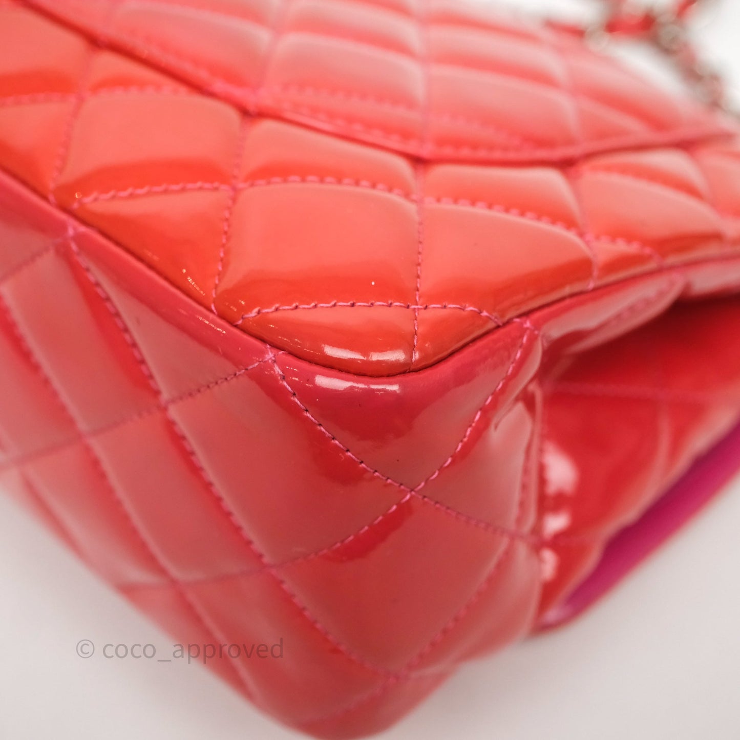 Chanel Jumbo Double Flap Red Orange Patent Silver Hardware⁣⁣