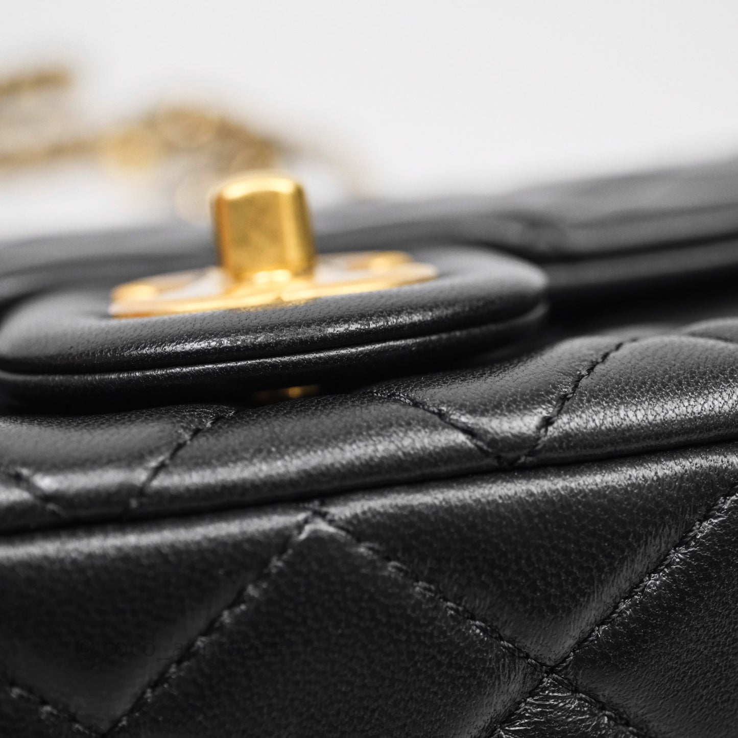 Chanel Pearl Crush Mini Square Quilted Black Lambskin Aged Gold Hardware