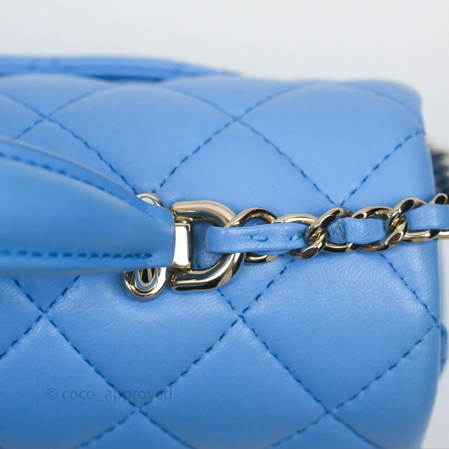 Chanel Top Handle Mini Rectangular Flap Blue Lambskin Gold Hardware