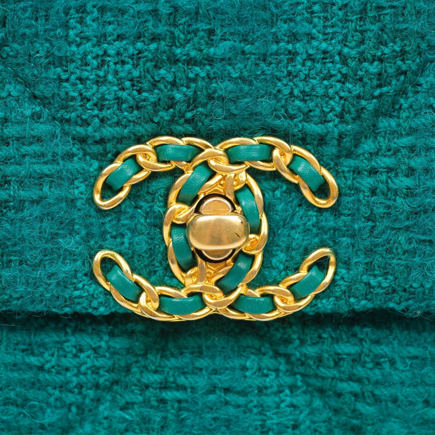 Chanel 19 Small Teal Green Tweed Mixed Hardware