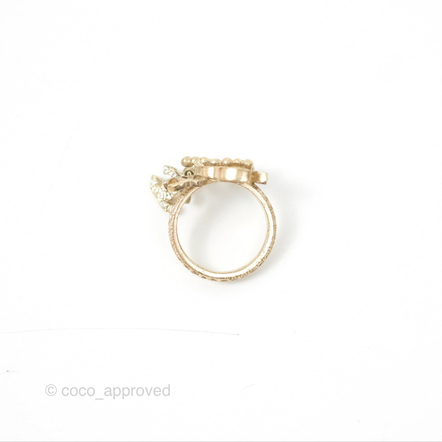 Chanel Multi CC Crystal Resin Ring Brushed Gold Tone 09A