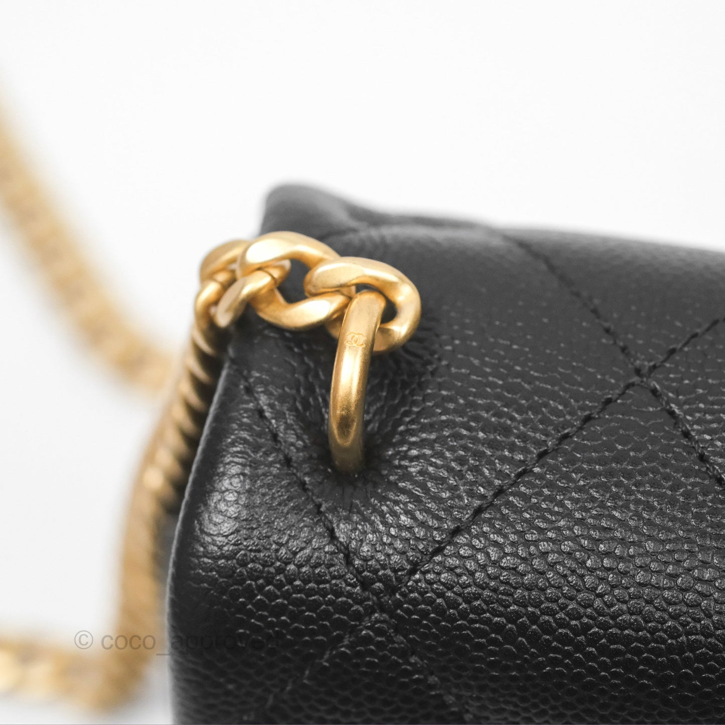 Chanel Mini Flap Bag Heart Adjustable Chain Black Caviar Aged Gold Hardware