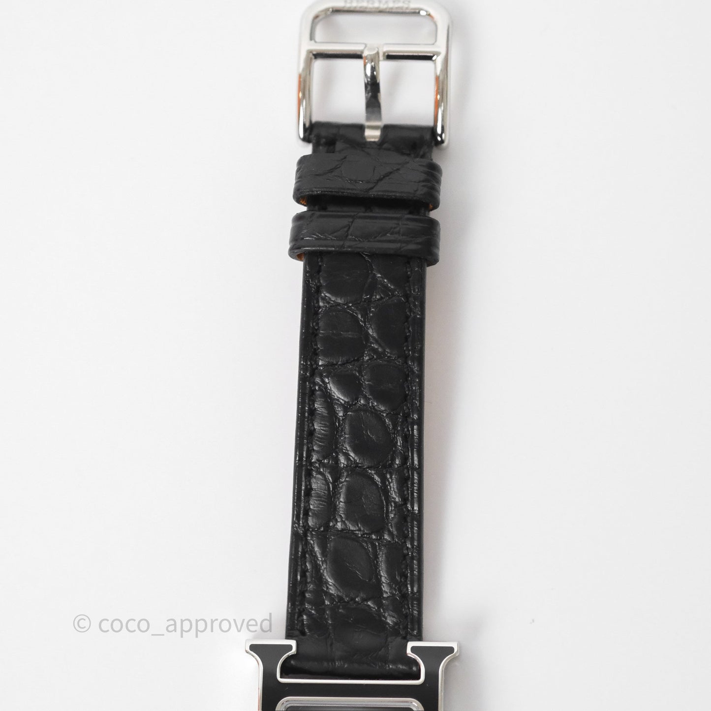 Hermes Heure H Double Jeu Watch Small Model 25mm Black Croc Strap