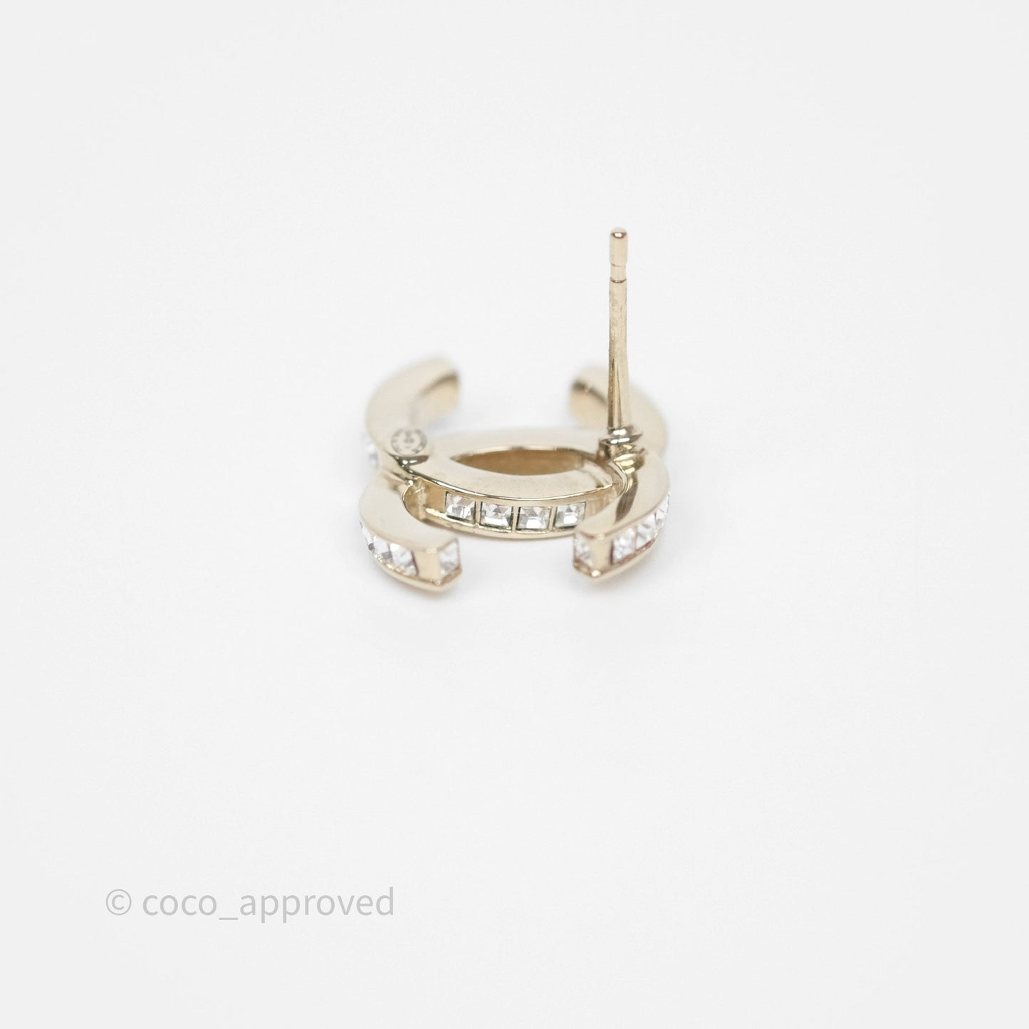 Chanel Crystal CC Earrings Gold Tone 24V