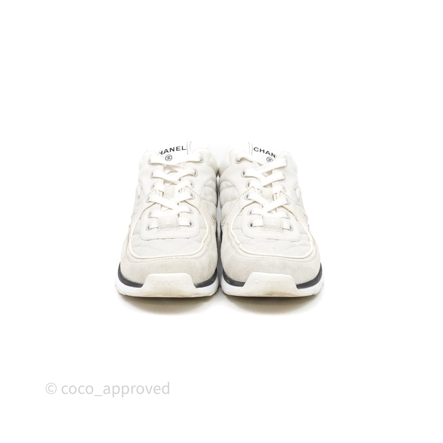 Chanel Logo Sneakers Light Grey Suede Calfskin Size 38.5