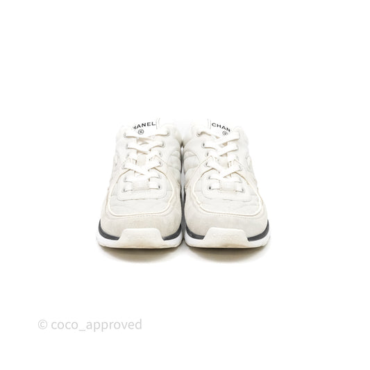 Chanel Logo Sneakers Light Grey Suede Calfskin Size 38.5