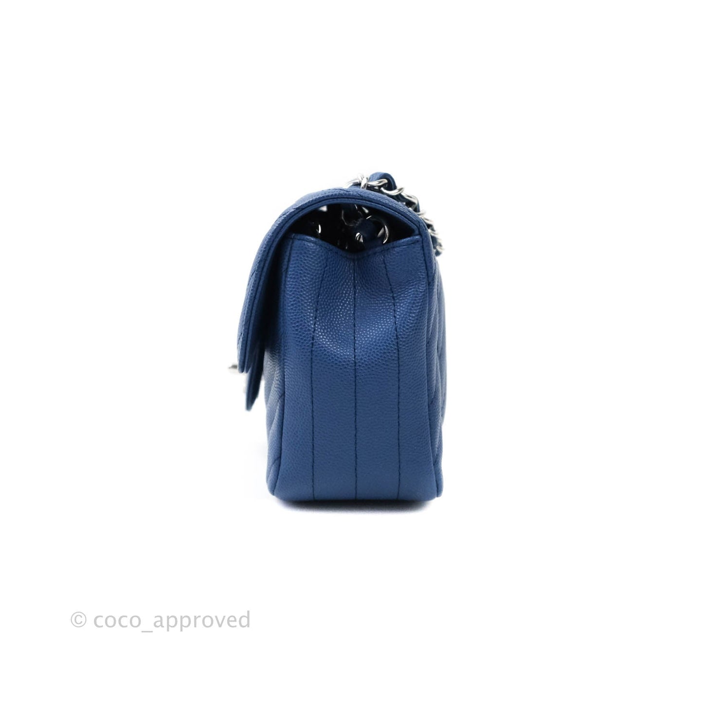 Chanel Mini Rectangular Chevron Caviar Blue Silver Hardware