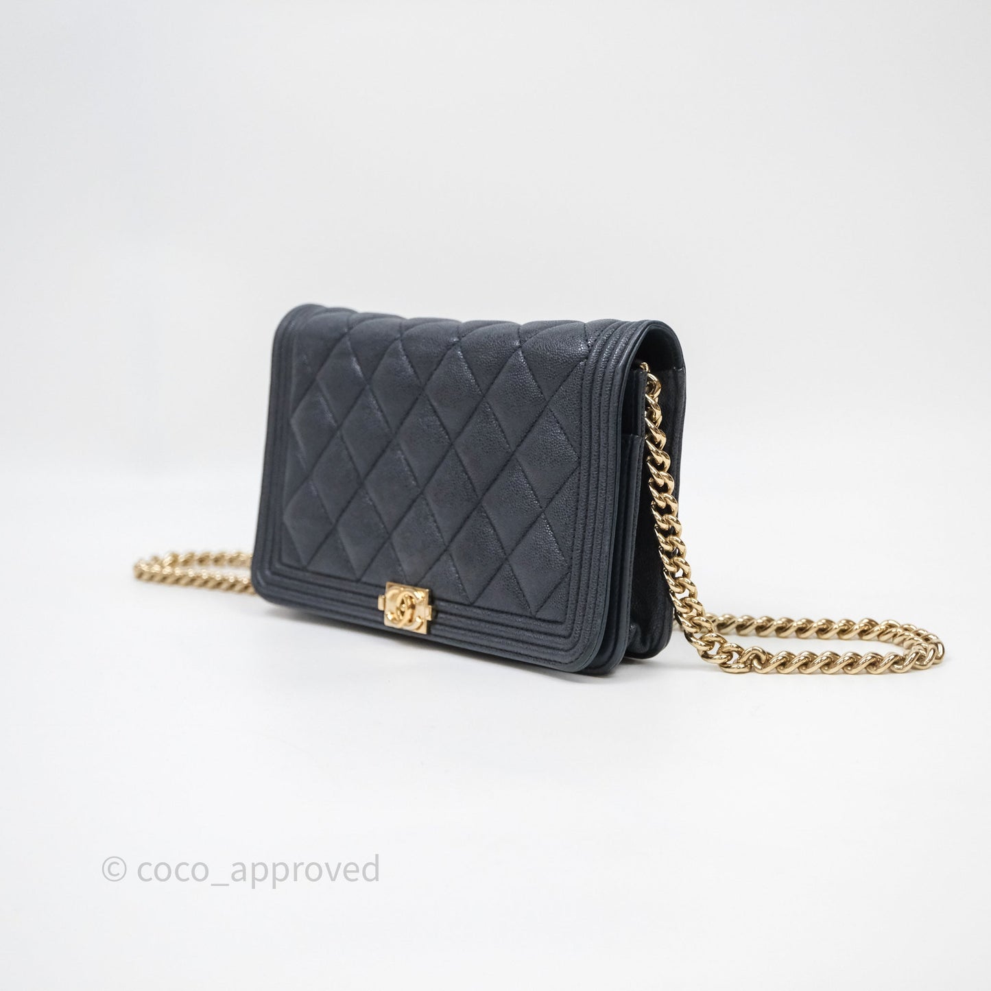 Chanel Boy Wallet on Chain Navy Caviar Light Gold Hardware