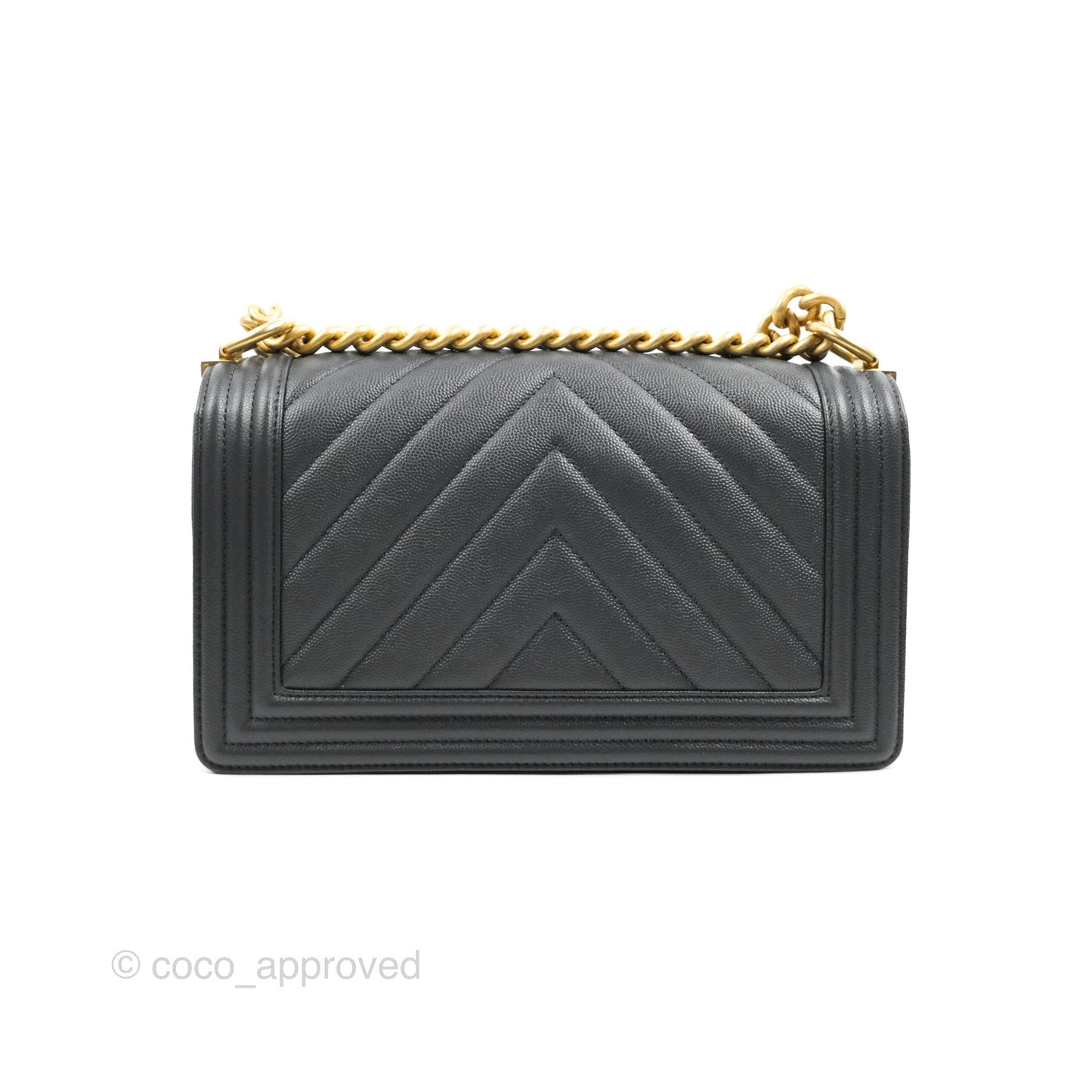 Chanel Chevron Medium Boy Dark Grey Caviar Aged Gold Hardware