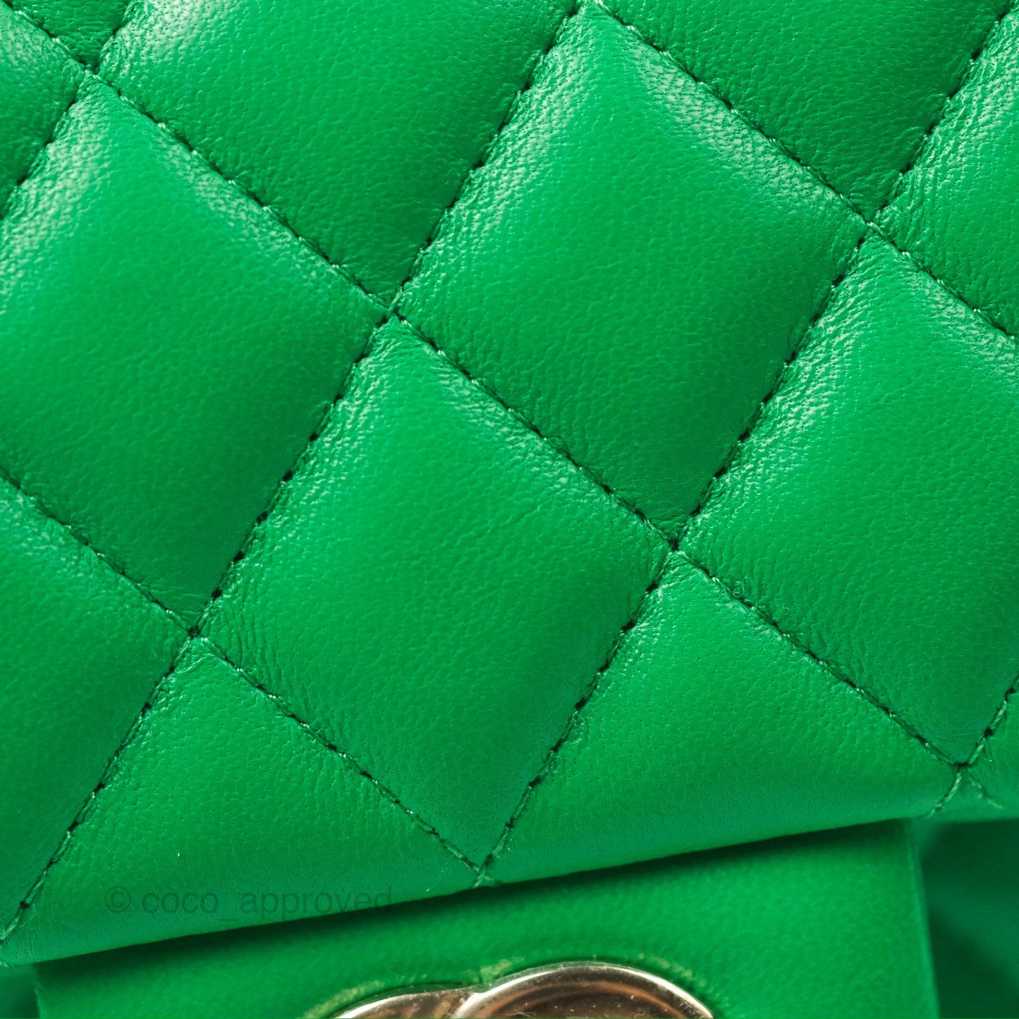 Chanel Quilted Mini Square Green Lambskin Gold Hardware