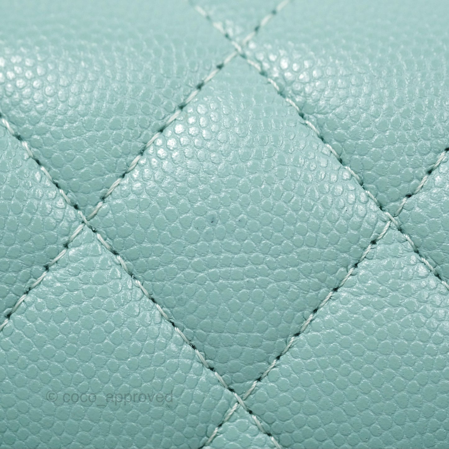 Chanel Small Classic Quilted Flap Tiffany Green Caviar Gold Hardware