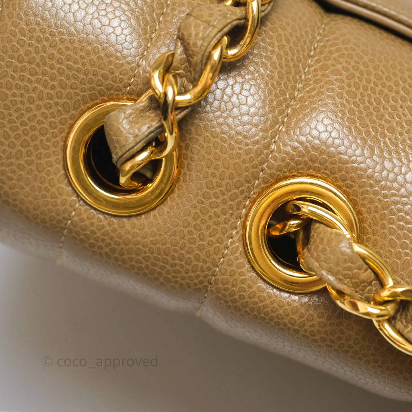 Chanel Vintage Vertical Quilted Jumbo Single Flap Beige Caviar 24K Gold Hardware