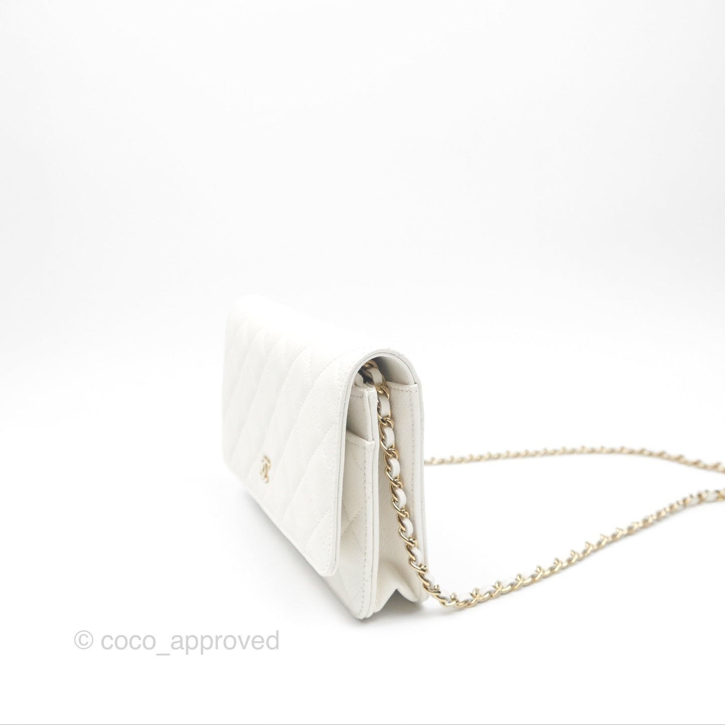 Chanel Classic Quilted Wallet On Chain WOC White Caviar Gold Hardware