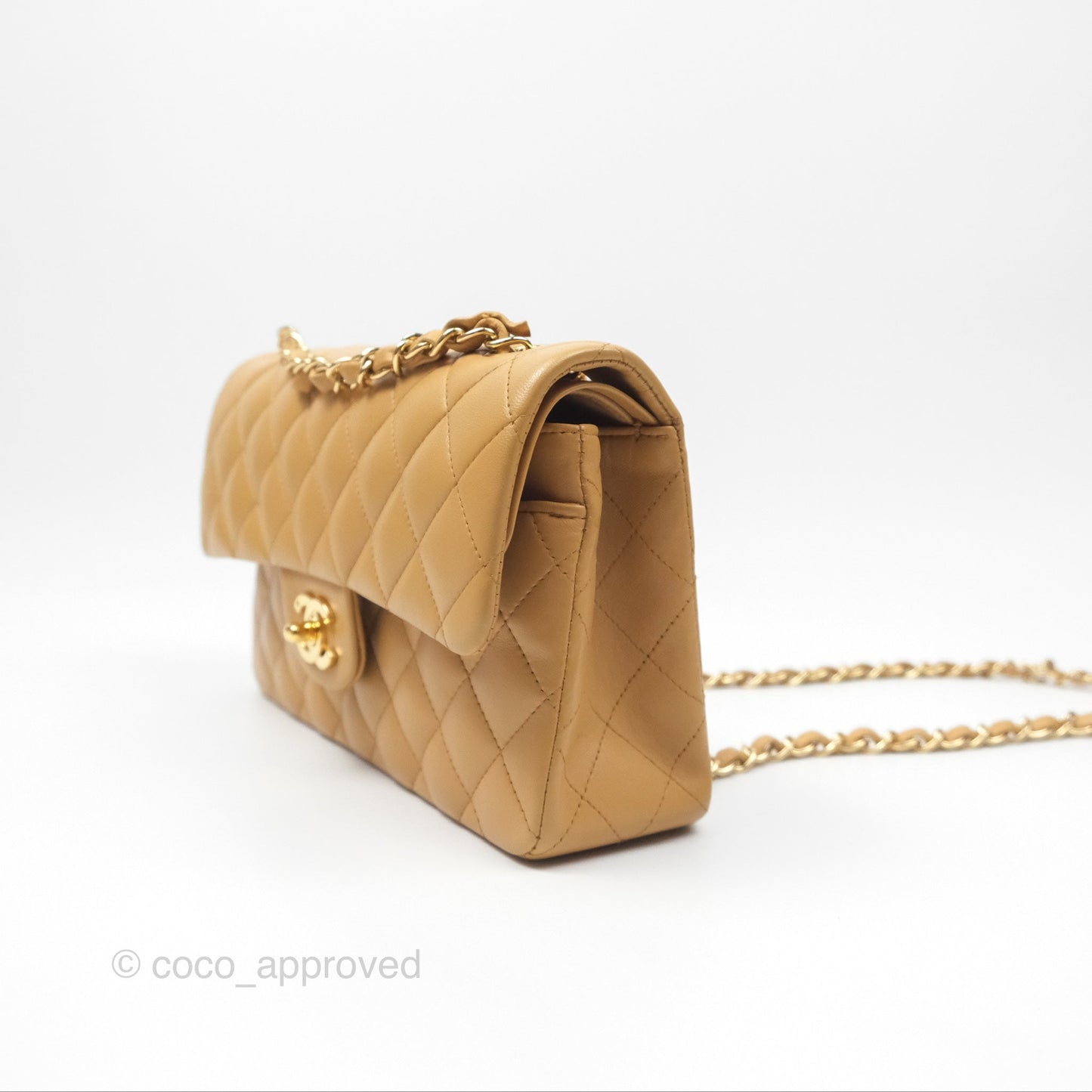 Chanel Vintage Small Classic Flap Beige Lambskin 24K Gold Hardware