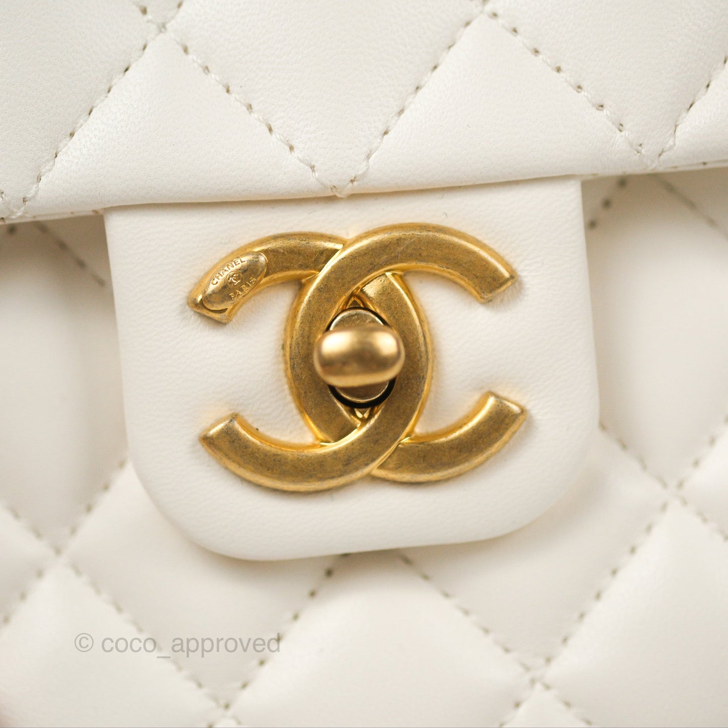 Chanel Mini Flap Bag with Coco Heart Chain White Lambskin Aged Gold Hardware