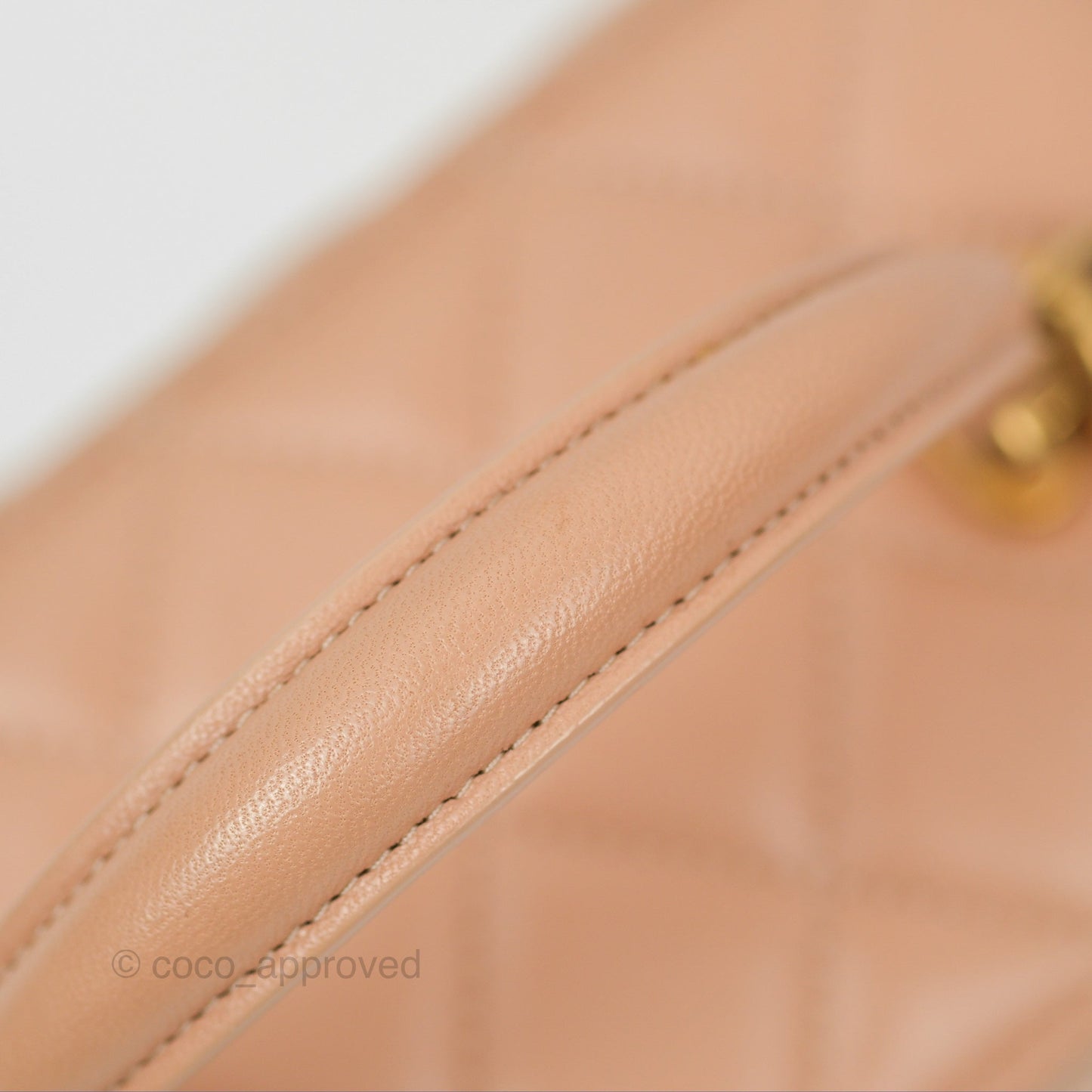 Chanel Vanity Rectangular Top Handle Beige Lambskin Aged Gold Hardware