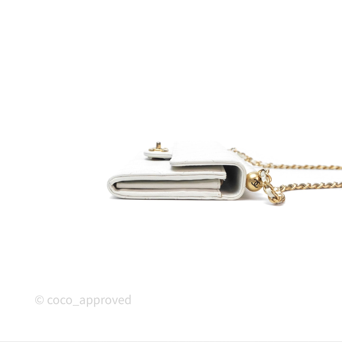 Chanel Quilted Mini Chic Pearls Flap Wallet On Chain WOC White Goatskin Aged Gold Hardware