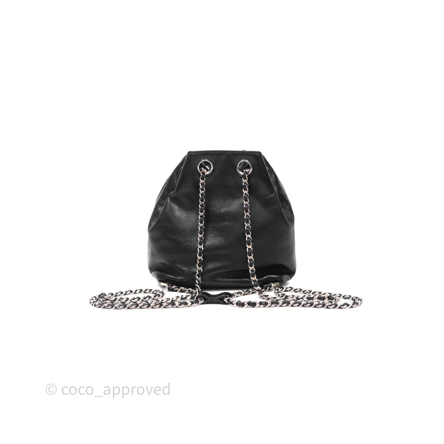 Chanel Vintage CC Drawstring Bag Black Calfskin Silver Hardware
