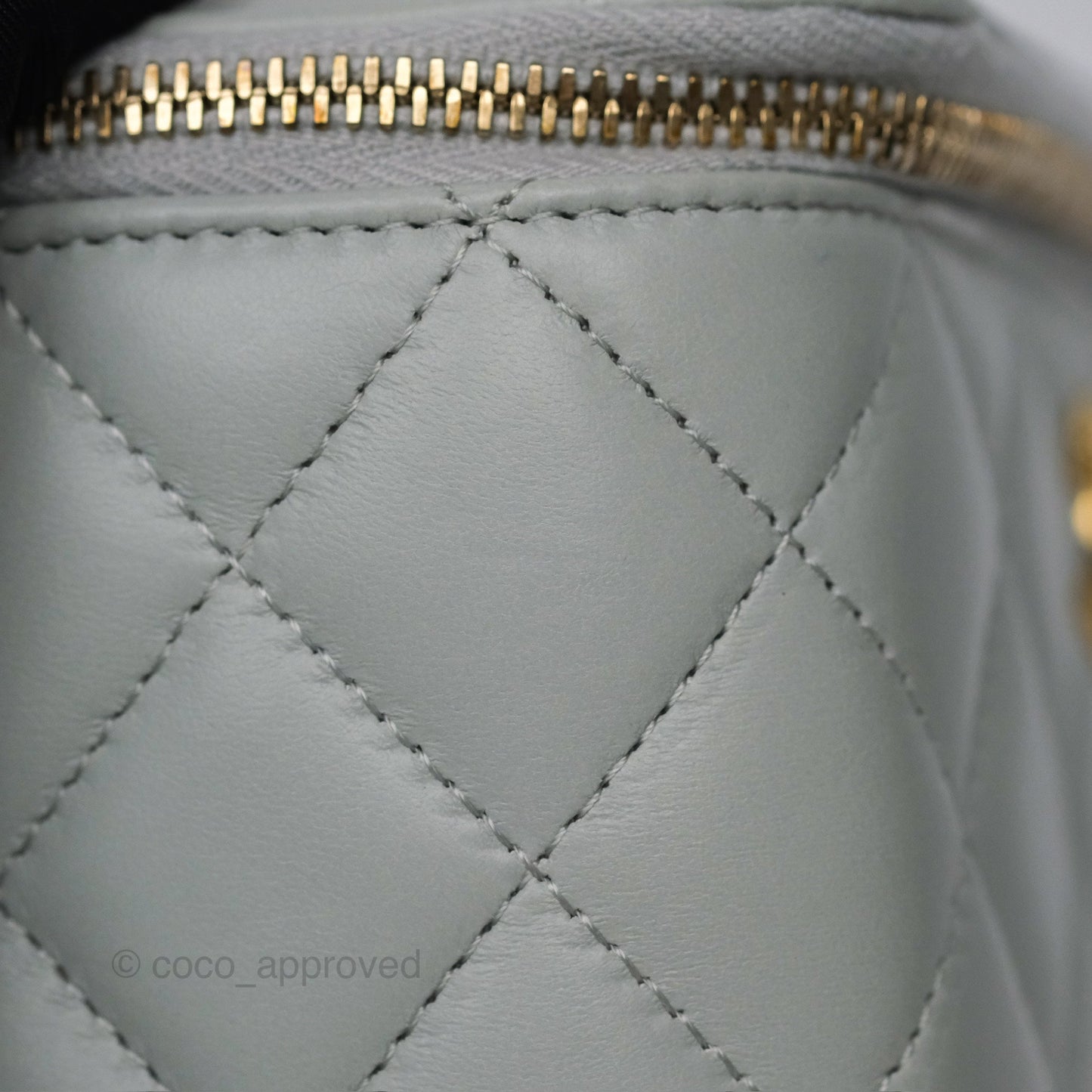 Chanel Quilted Vanity Rectangular with Chain Grey Blue Lambskin Gold Hardware