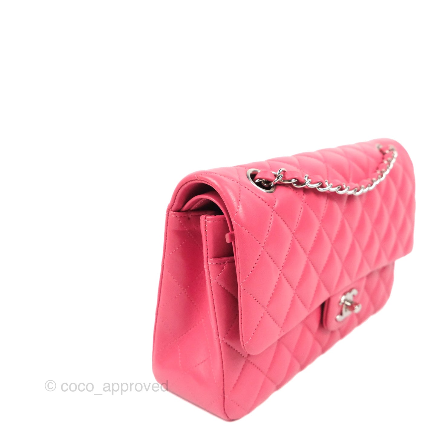 Chanel Classic M/L Medium Flap Quilted Pink Lambskin Silver Hardware
