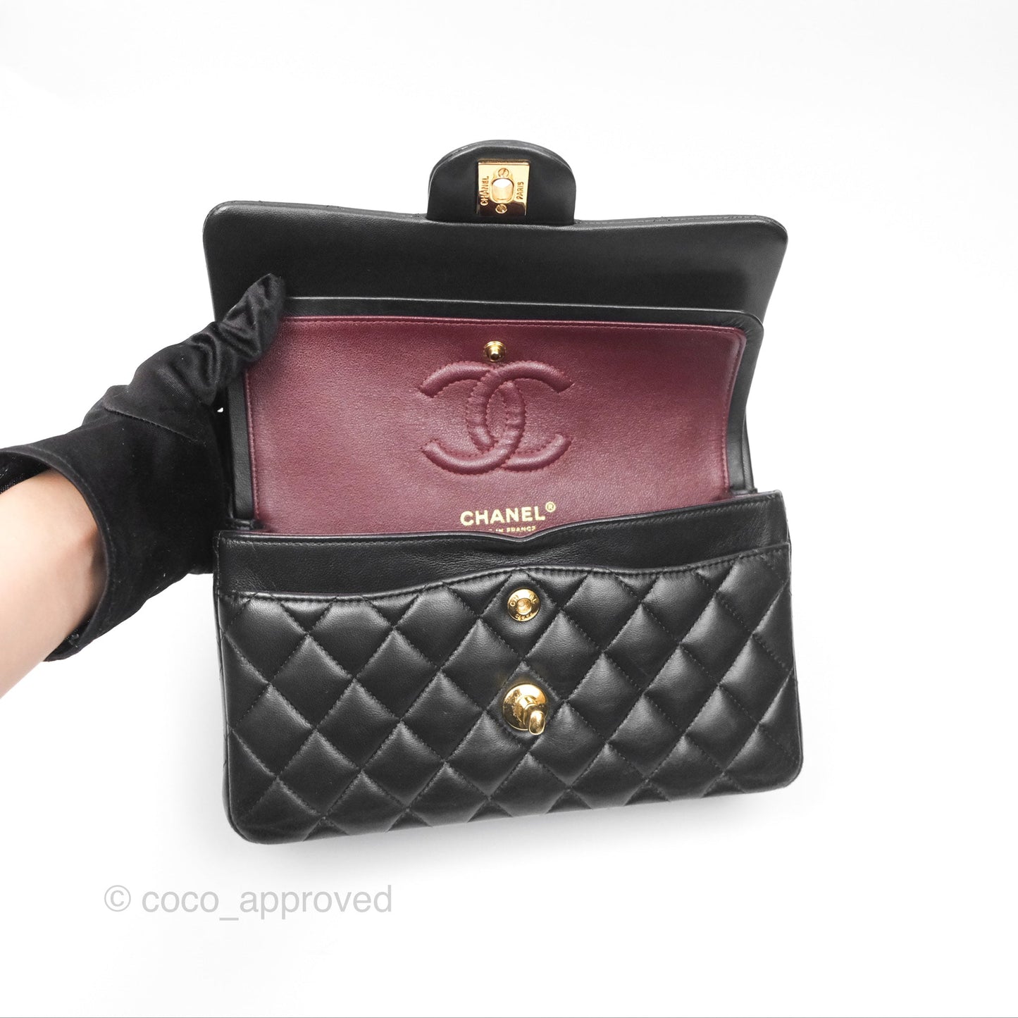 Chanel Small Classic Quilted Flap Black Lambskin Gold Hardware