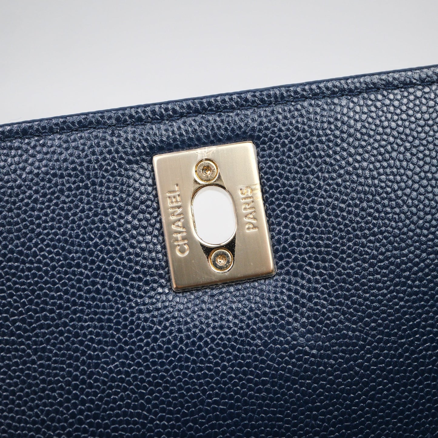 Chanel Small Coco Handle Navy Caviar Gold Hardware Lizard Handle