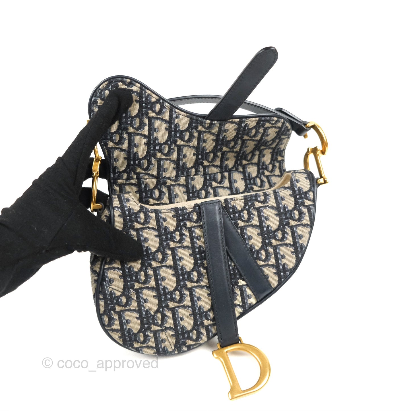 Christian Dior Mini Saddle Bag Blue Oblique Jacquard Gold Hardware
