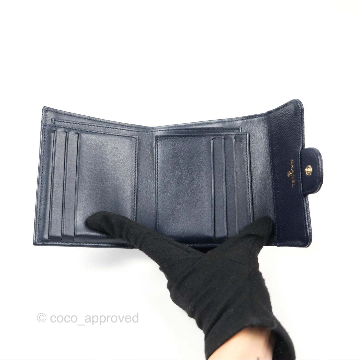 Chanel Classic Short Flap Wallet Navy Caviar Gold Hardware