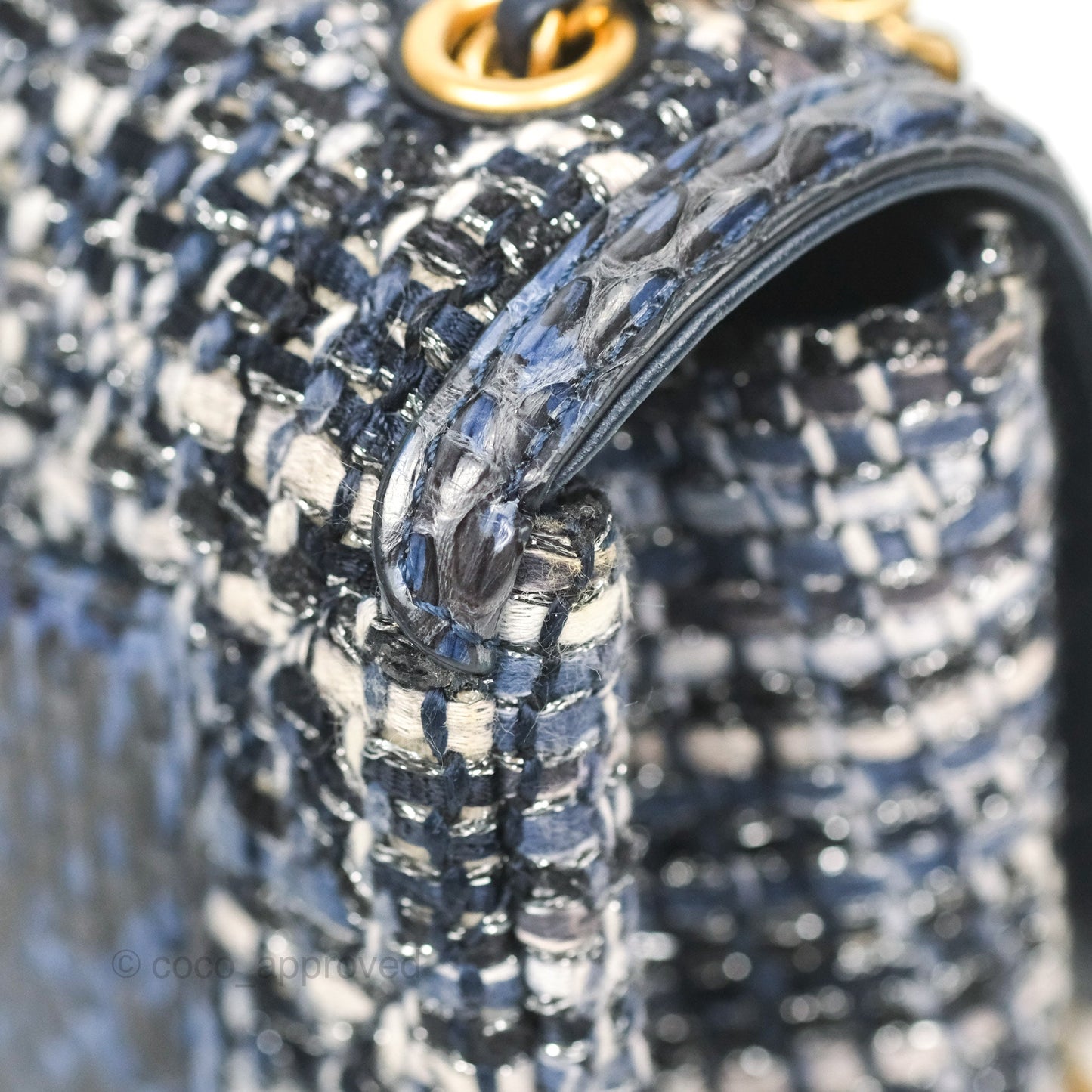Chanel Quilted Small CC Filigree Flap Navy Tweed Python 18S