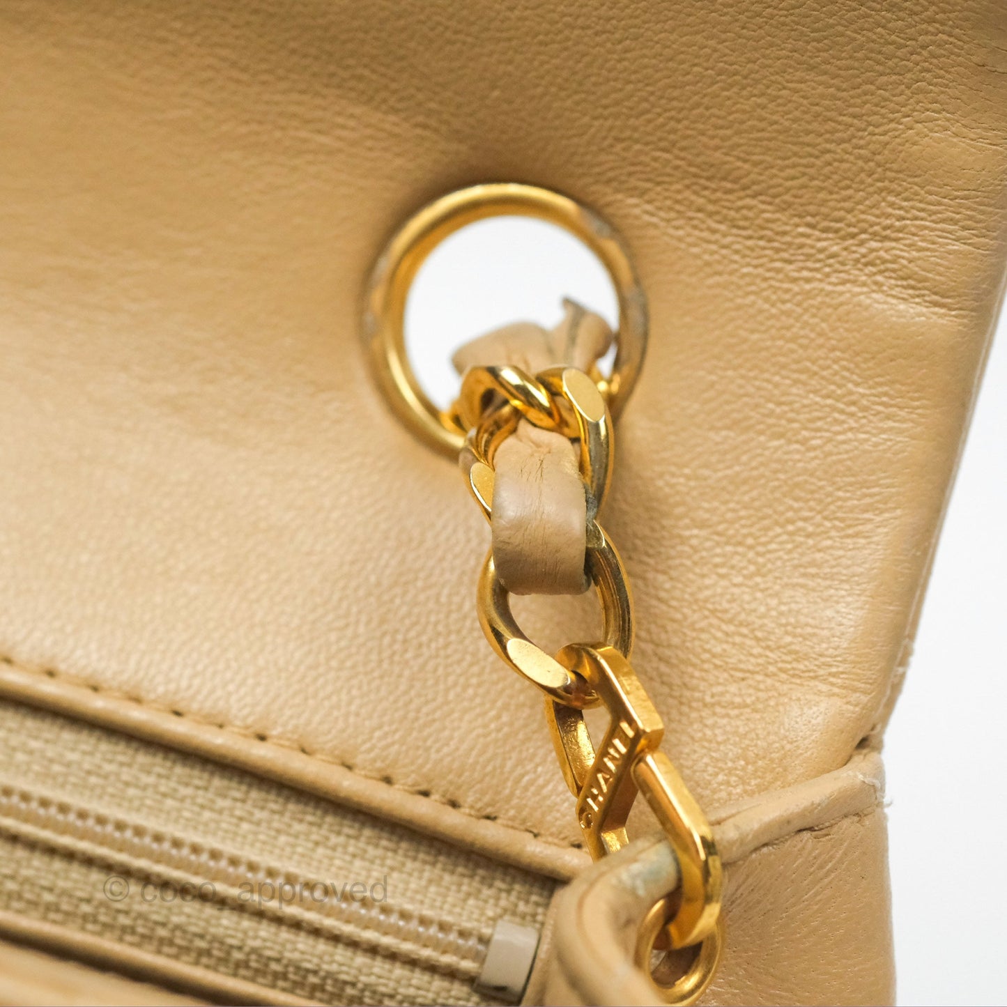 Chanel Vintage Square Flap Bag Beige Lambskin 24K Gold Hardware