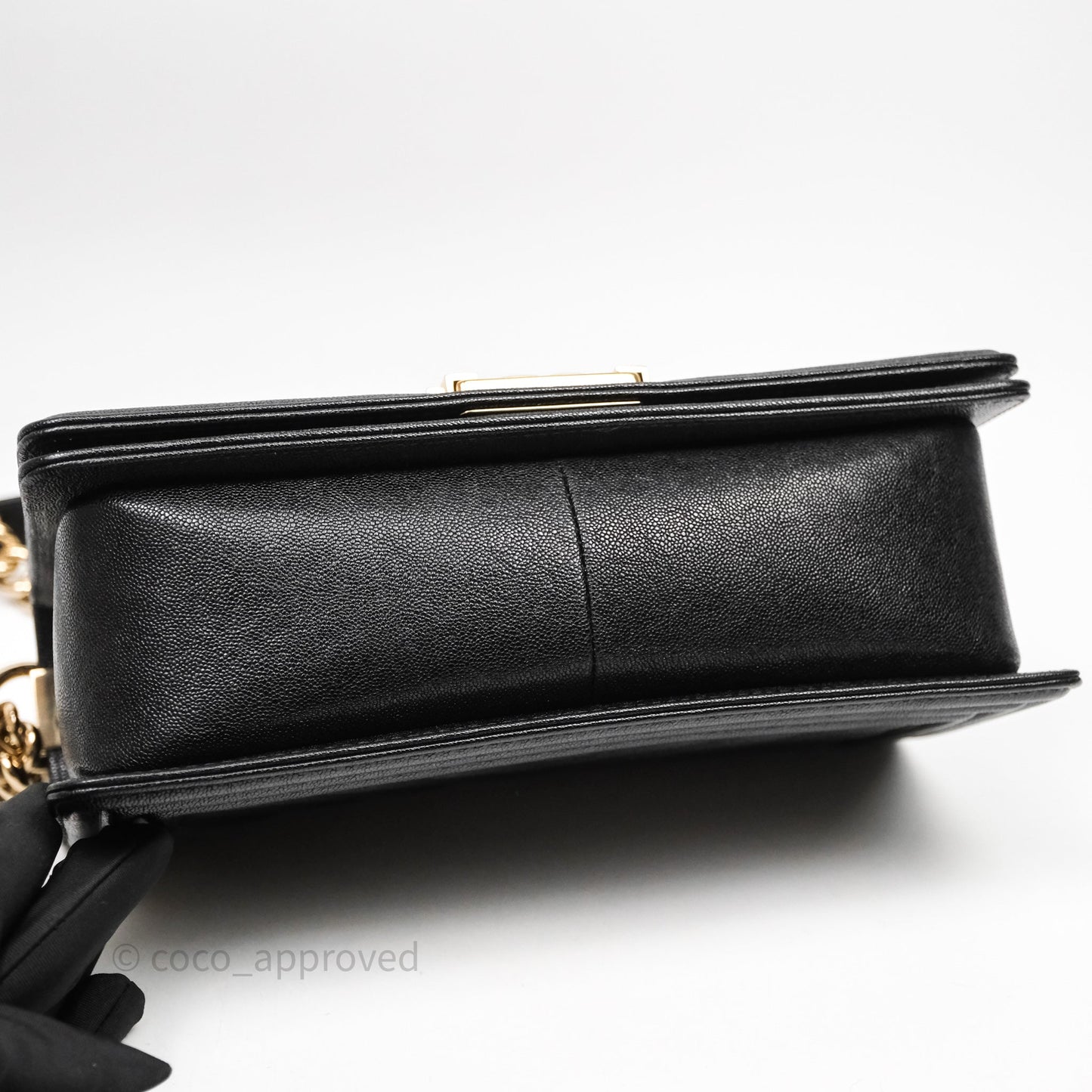 Chanel Medium Boy Chevron Black Caviar Light Gold Hardware