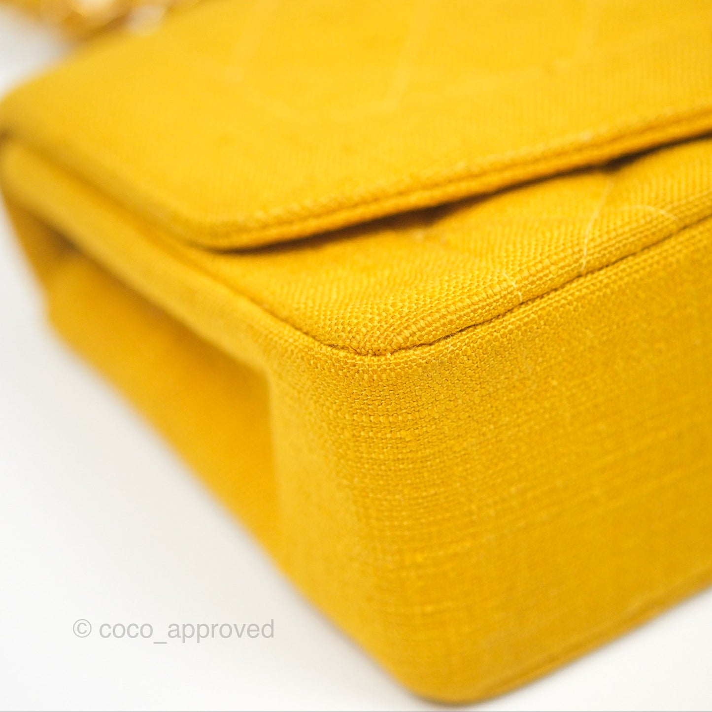 Chanel Vintage Small Classic Diana Flap Bag Yellow Linen Fabric 24K Gold Hardware